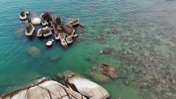 Famous Grandfather and Grandmother Rocks Located on Shore of Blue Sea on Koh Samui Island in