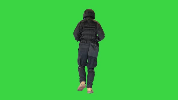 Swat SWAT Man Uniform Running Green Screen Chroma Key