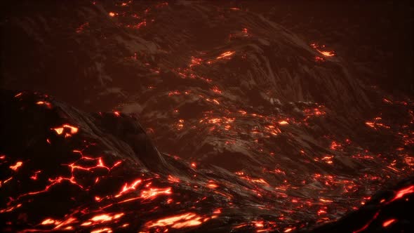 Red Orange Vibrant Molten Lava Flowing Onto Grey Lavafield and Glossy Rocky Land alt