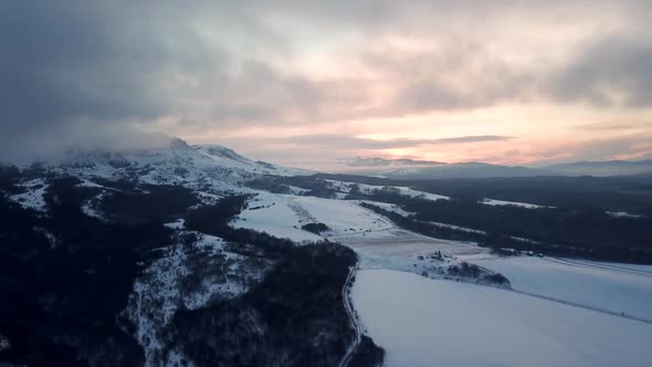 Beautiful Winter Nature Aerial Footage Of Sunrise In The Mountains