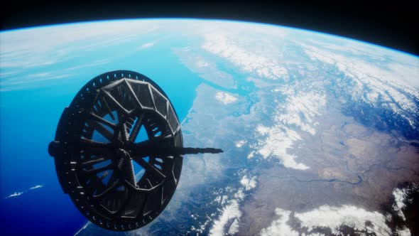 Futuristic Space Satellite Orbiting the Earth