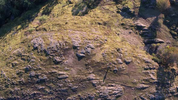 Male Hiker Aerial on a Rock Bluff Trail on Vancouver Island, Canada, Lone Tree Hill