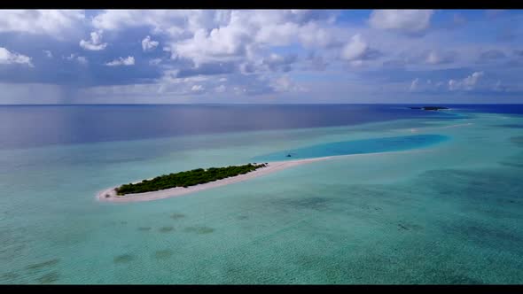 Aerial tourism of paradise tourist beach time by blue lagoon and white sandy background of a dayout 