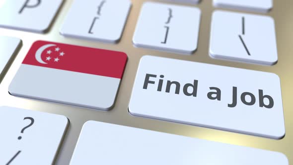 FIND A JOB Text and Flag of Singapore on the Keys