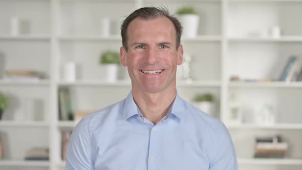 Portrait of Cheerful Middle Aged Businessman Smiling at Camera