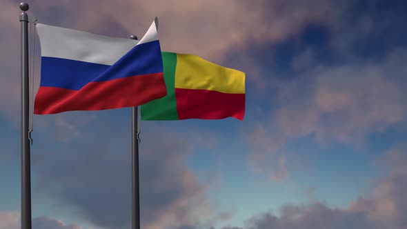 Benin Flag Waving Along With The National Flag Of The Russia  4K