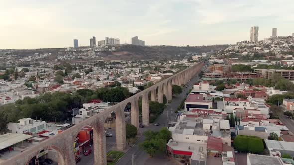 Stone Aqueduct In The City Of Santiago de Queretaro. Historical Landmark Acueducto de Queretaro In M