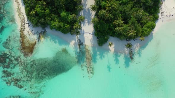 Aerial top view travel of marine lagoon beach lifestyle by transparent lagoon and white sandy backgr