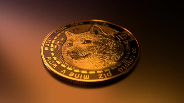 Golden bitcoin slowly rotating on goldish floor