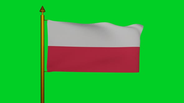 National flag of Poland waving with flagpole on chroma key, flaga Polski Rzeczpospolita