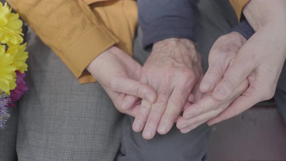 Hands of an Old Woman Holding the Hand of Old Man