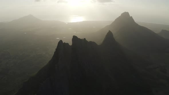 Aerial view of a Trois Mamelles, a mountain peak on Mauritius island.