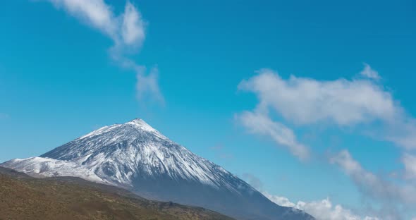 Teide Mountain Timelapse Moving Clouds on Top of the Peak Tenerife