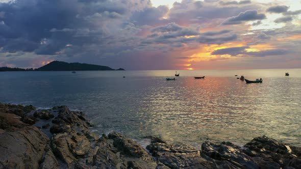 Aerial View Stunning Sunset Over The Sea.