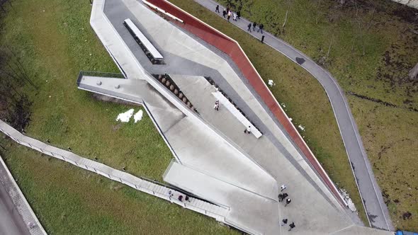 Aerial view of a drone flying over the Memorial to the heroes of the Heavenly Hundred