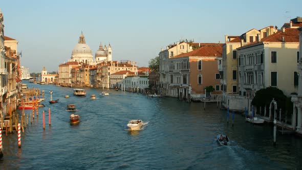 Water transport in Venice, motor boats on the Grand Canal Venice