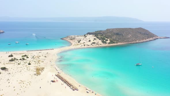 Aerial view of Simos beach in Elafonisos island in Greece