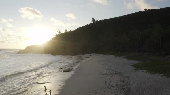 Aerial view of Grande Anse beach at sunset, Petite Ile, Reunion.