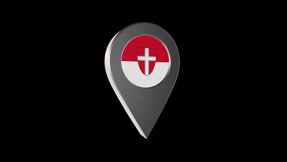 3d Animation Map Navigation Pointer With Flag Of Vienna ( Austria) With Alpha Channel - 4K