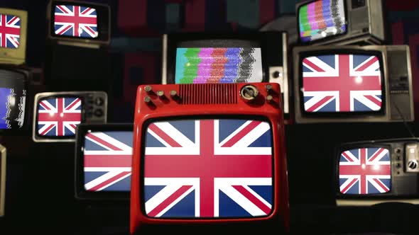 United Kingdom Flags and Vintage Televisions.