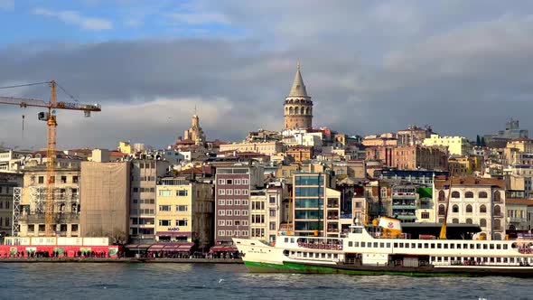 Istanbul Galata Tower City Sight from Bosphorus