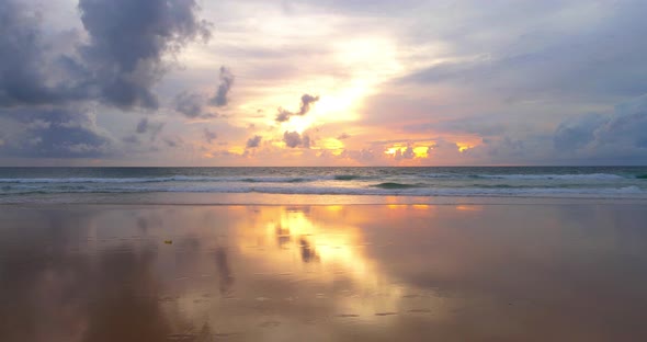 Nature background. Shot of Landscape amazing of red sky sunset in the sea with red clouds background