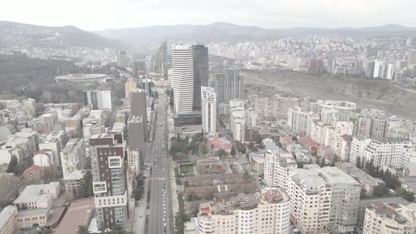 Aerial view of Chavchavadze avenue in Tbilisi, Georgia 2021 spring