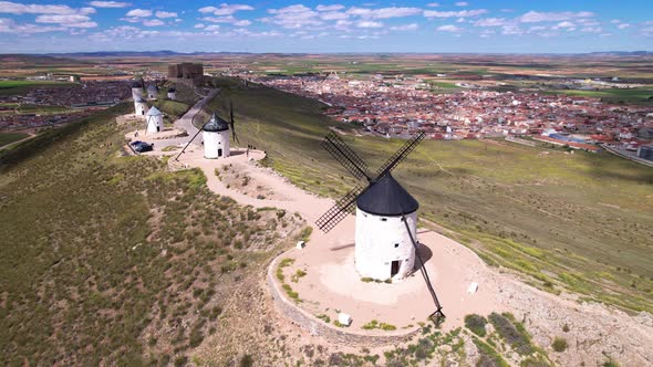 Aerial View of Don Quixote Windmills in Consuegra Toledo Spain