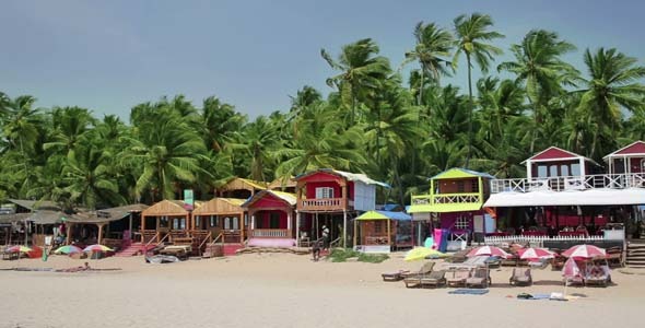 Colourful Bungalows In Resort On Sandy Beach