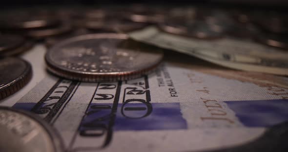 American Banknotes and Coins on Table Slow Motion  Movie