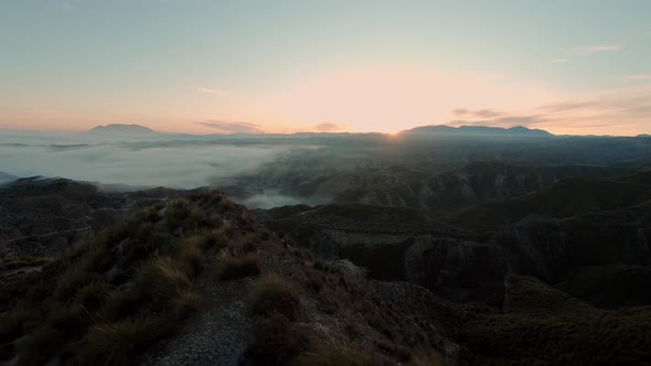 Aerial of Epic Cinematic Sunset Over Valley