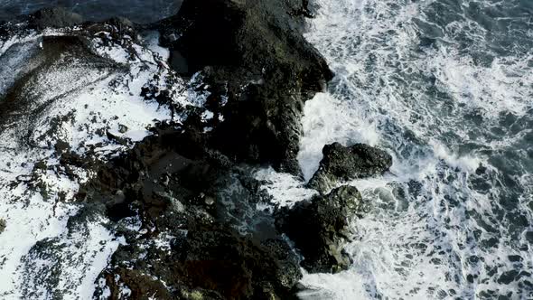 Aerial Drone View of Iconic Kirkjufjara Black Sand Beach Around Reynisfjara Beach and Dyrholaey