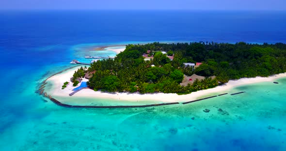 Natural overhead abstract view of a white sandy paradise beach and turquoise sea background in vibra