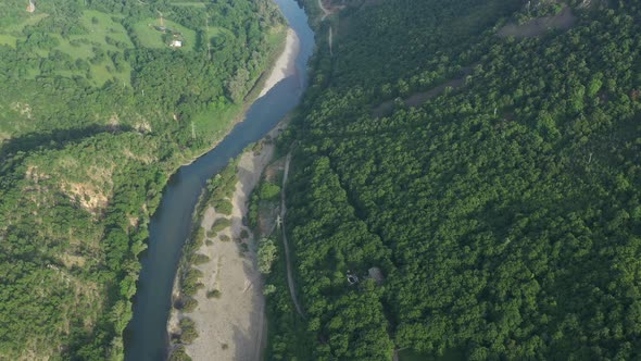 Flight Over The River Arda Around The City Of Madjarojo In Bulgaria, Europe