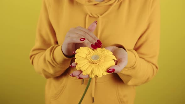 Body Part of Woman with Yellow Flower