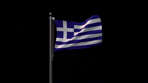 Greece Flag On Flagpole With Alpha Channel