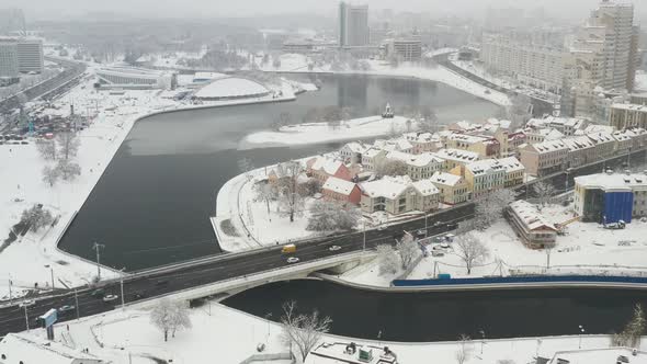 Snowcovered City Center of Minsk From a Height