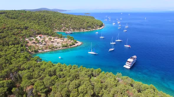 Aerial view of boats in sea