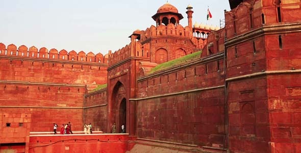 Majestic Walls Facade Of Red Fort In Old Delhi