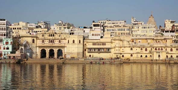 View Of Udaipur, Rajasthan Rising From Above Water