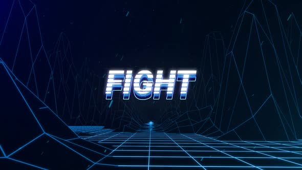 Animation vintage video game screen with word fight written alt