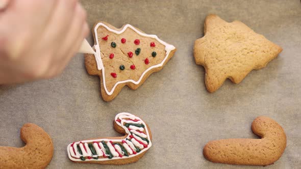 Closeup Decoration Homemade Gingerbread Christmas Cookies Food Icing Glaze