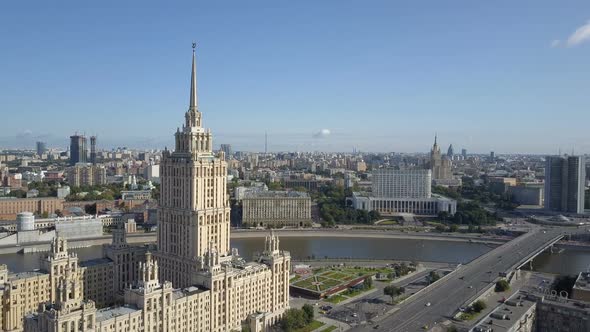 Aerial View of Hotel Ukraine in Moscow Old Soviet Russia Stalin High-rise Skyscrapers in Heart of