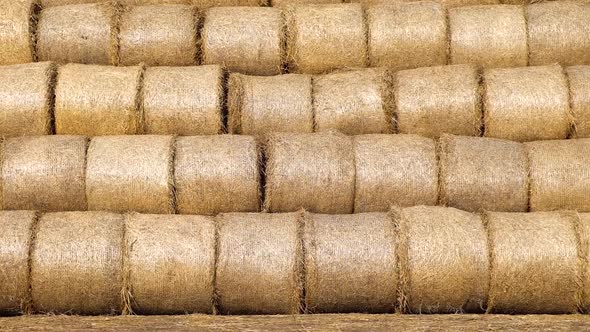 Farmer is Standing Beside Bales of Hay