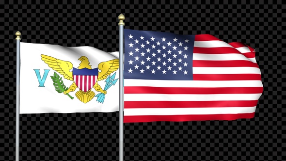 Virgin Islands - Us And United States Two Countries Flags Waving