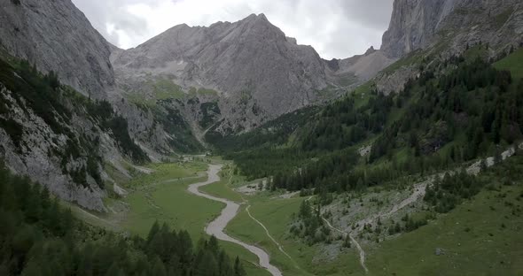 Aerial drone view of hiking in the mountains.