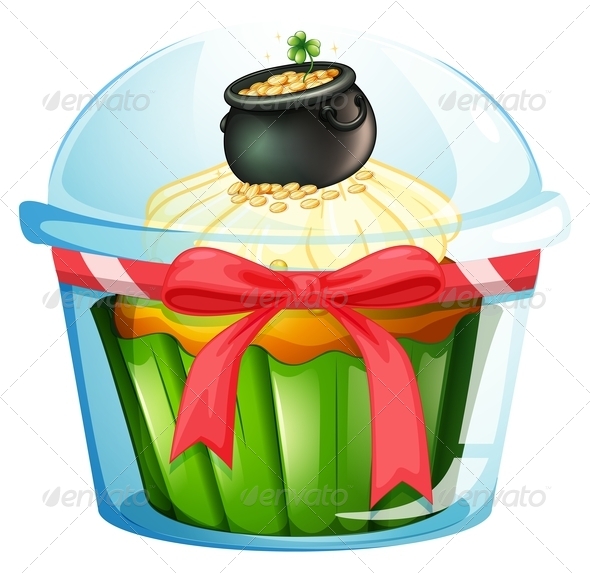 A cupcake with a pot of coins