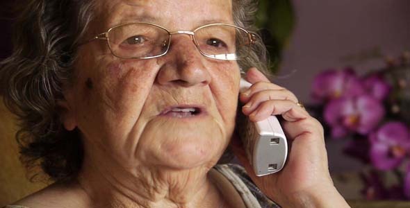 Very Old Senior Grand Mother Talking On Phone