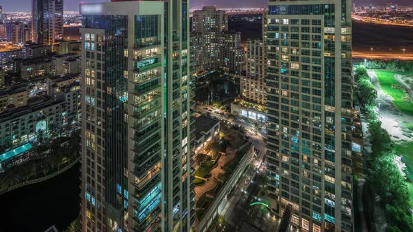 Greens District Aerial View From Top Night Timelapse