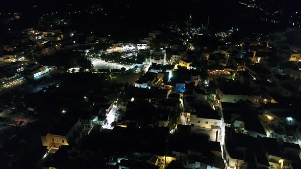 Village of Chora on the island of Ios night view from the sky